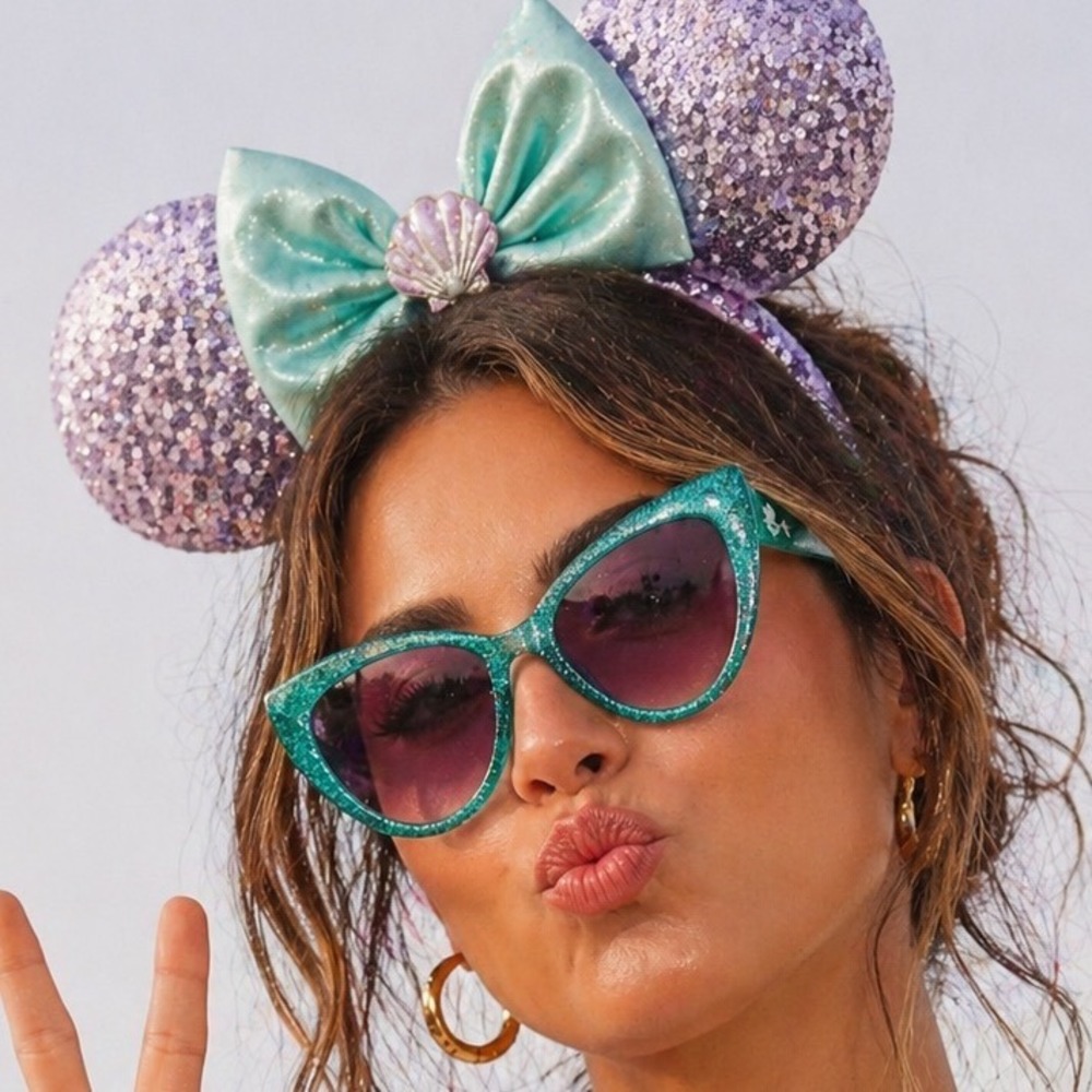 Women's Disney Sunglasses Teal Purple Ariel The Little Mermaid Cat Eye Glitter